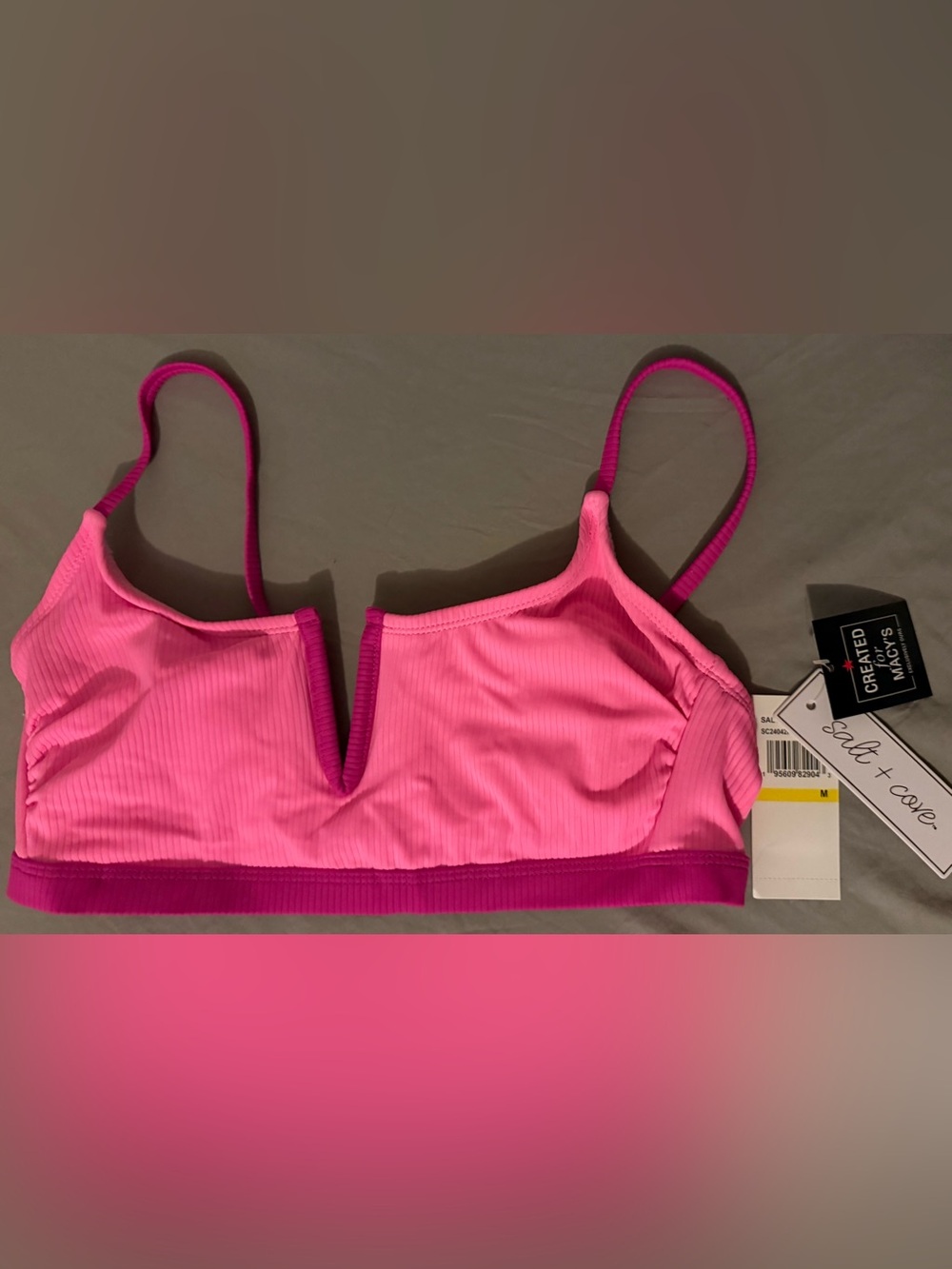 Salt + Cove Two-Tone Pink V-Notch Ribbed Bralette